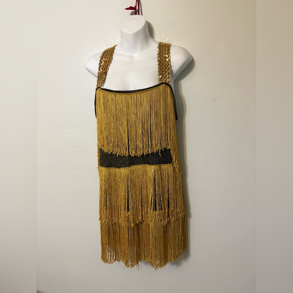 Hey big spender! Gold fringe Cabaret Costume Burlesque 36 medium Sweet Charity